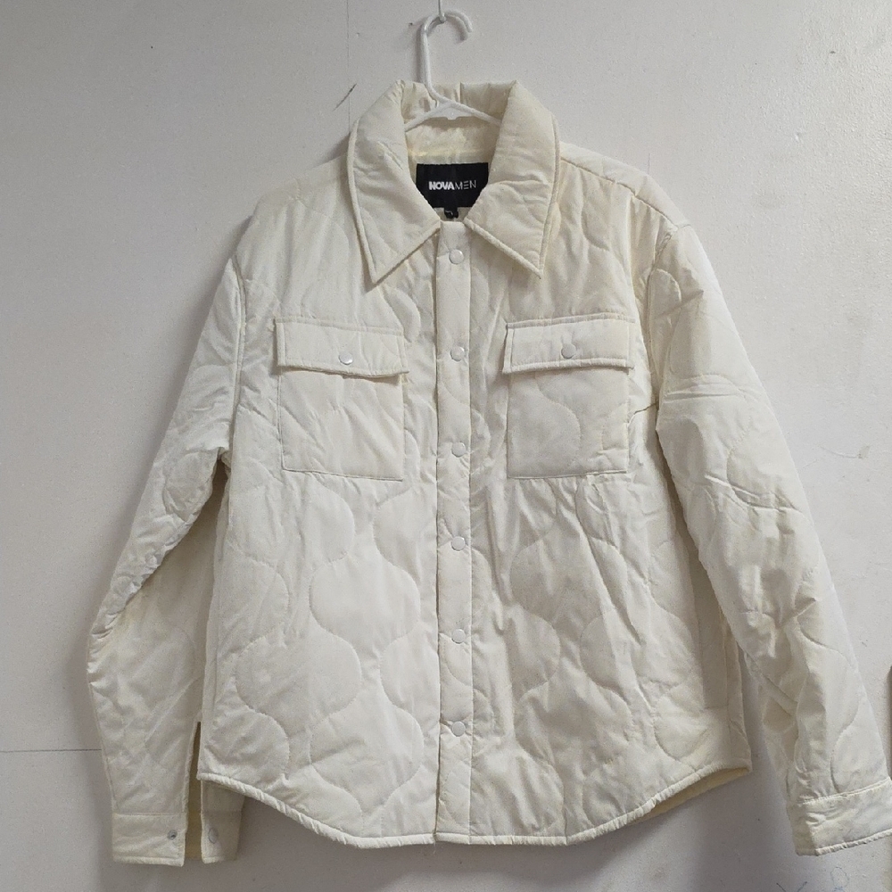 Fashion Nova Men's Cream Quilted Fall Jacket Size Small